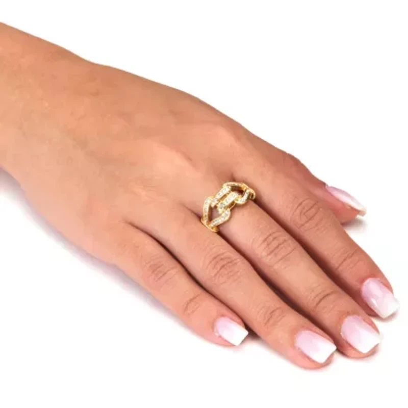 Round Crystal 14k Yellow Gold-Plated Link Ring
