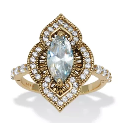 2.67 TCW Marquise Cut Cubic Zirconia 14k Yellow Gold-Plated Antiqued Ring