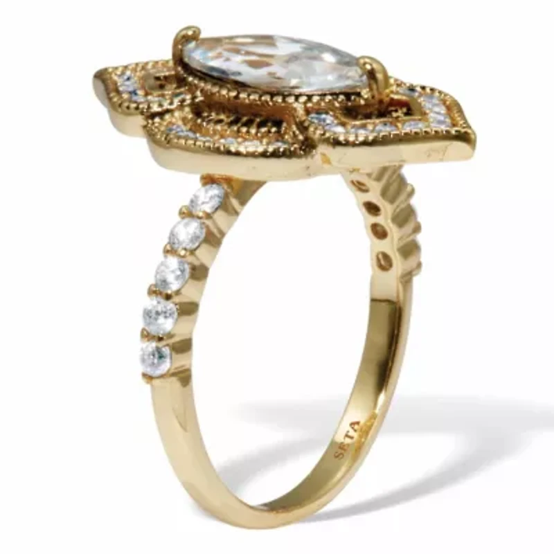 2.67 TCW Marquise Cut Cubic Zirconia 14k Yellow Gold-Plated Antiqued Ring