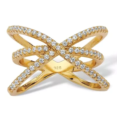 .57 TCW Cubic Zirconia 14k Yellow Gold-Plated Sterling Silver Crossover Ring