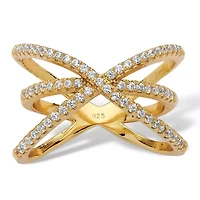 .57 TCW Cubic Zirconia 14k Yellow Gold-Plated Sterling Silver Crossover Ring