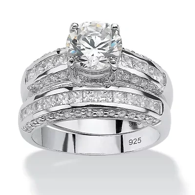 3.19 TCW CZ Bridal Ring 2 Piece Set in Platinum-plated Sterling Silver