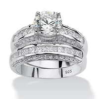 3.19 TCW CZ Bridal Ring 2 Piece Set in Platinum-plated Sterling Silver