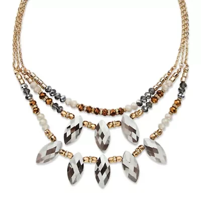 Grey Crystal Multi-Strand Goldtone Statement Necklace Adjustable 18"