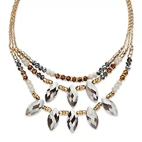 Grey Crystal Multi-Strand Goldtone Statement Necklace Adjustable 18"
