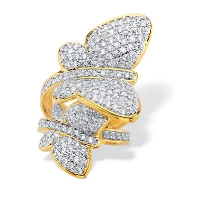 3..60 Cttw. Round Cubic Zirconia Gold-Plated Butterfly Wraparound Ring