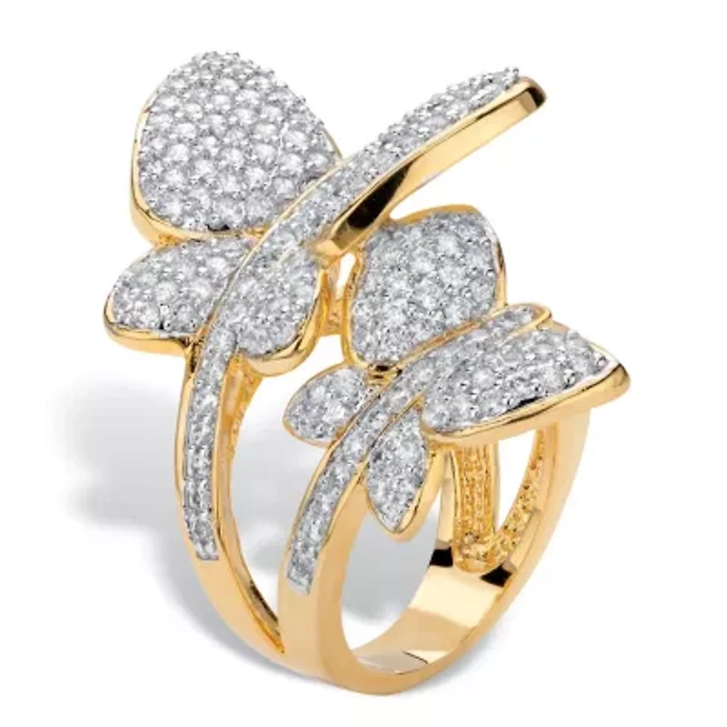 3..60 Cttw. Round Cubic Zirconia Gold-Plated Butterfly Wraparound Ring