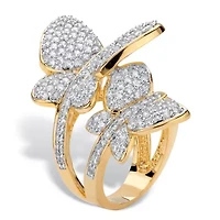 3..60 Cttw. Round Cubic Zirconia Gold-Plated Butterfly Wraparound Ring