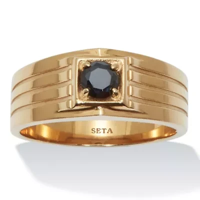 .5 TCW Men's Round Black Cubic Zirconia Gold Ion-Plated Stainless Steel Ring
