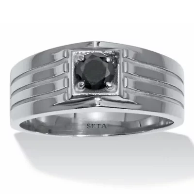 .5 TCW Men's Round Black Cubic Zirconia Stainless Steel Ring
