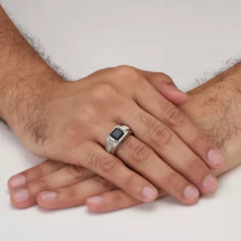 .5 TCW Men's Round Black Cubic Zirconia Stainless Steel Ring