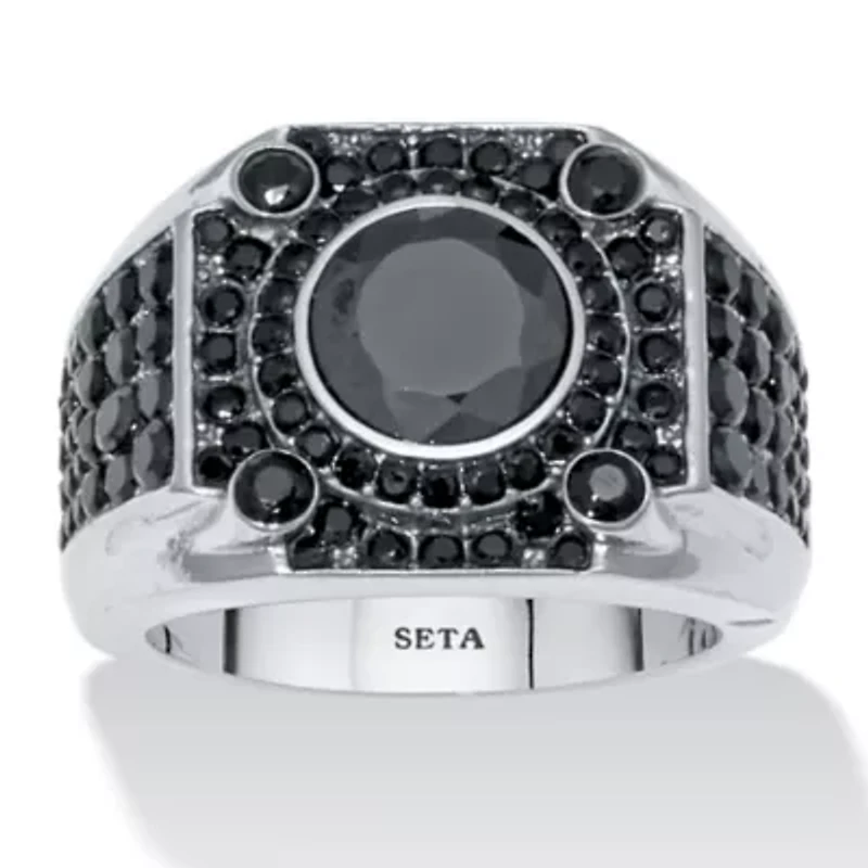 3.87 TCW Men's Round Black Cubic Zirconia Stainless Steel Ring