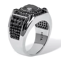 3.87 TCW Men's Round Black Cubic Zirconia Stainless Steel Ring