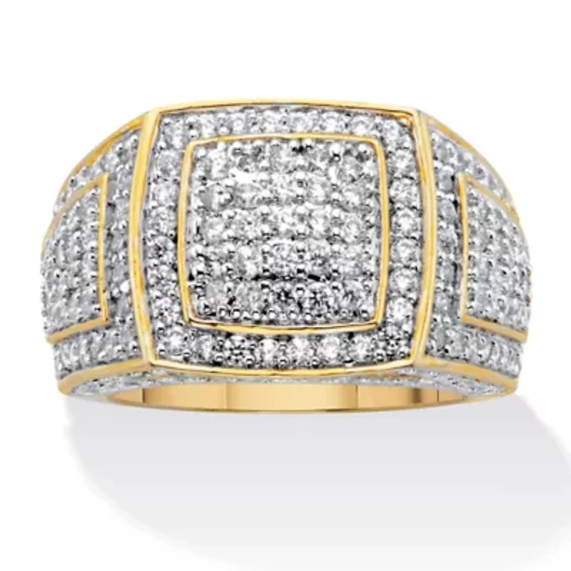 Men's 3.20 Cttw. Round Cubic Zirconia 18k Gold Plated Grid Style Ring