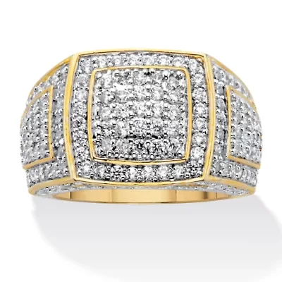 Men's 3.20 Cttw. Round Cubic Zirconia 18k Gold Plated Grid Style Ring