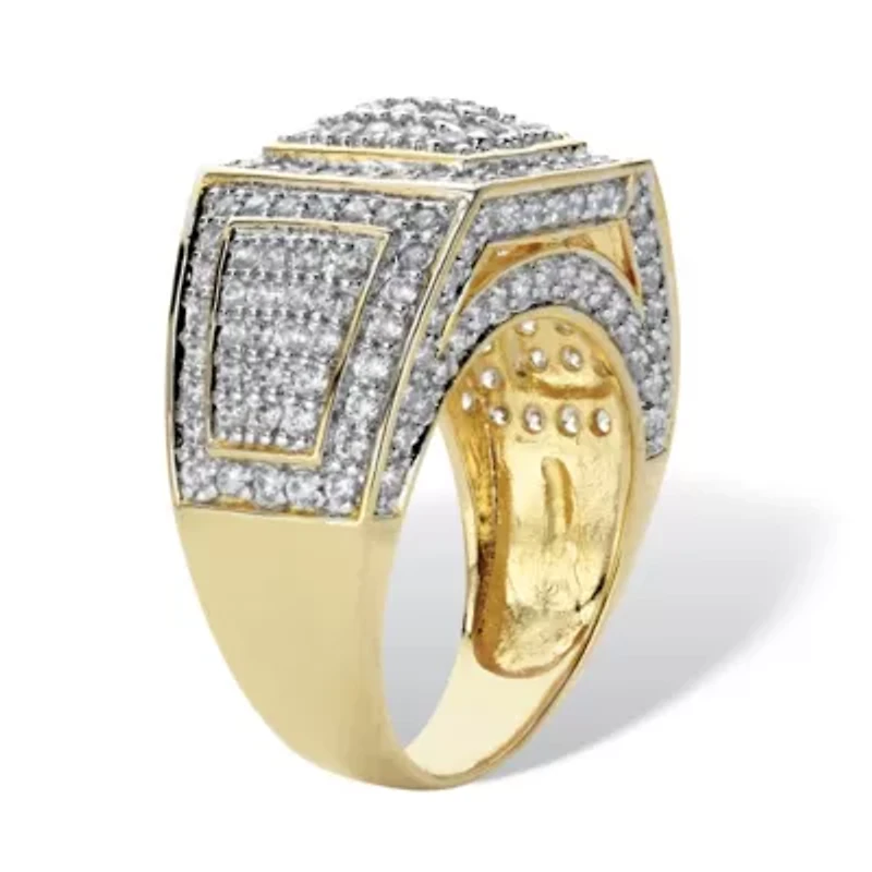 Men's 3.20 Cttw. Round Cubic Zirconia 18k Gold Plated Grid Style Ring