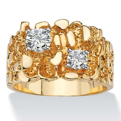 Men's 1.05 TCW Round Cubic Zirconia Gold-Plated Two-Stone Nugget Ring
