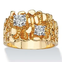 Men's 1.05 TCW Round Cubic Zirconia Gold-Plated Two-Stone Nugget Ring