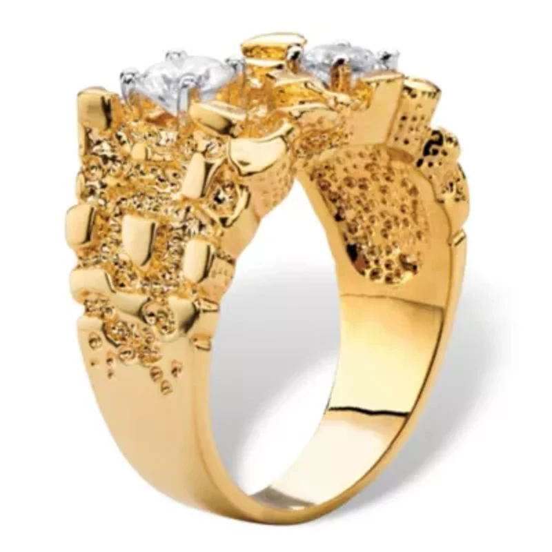 Men's 1.05 TCW Round Cubic Zirconia Gold-Plated Two-Stone Nugget Ring