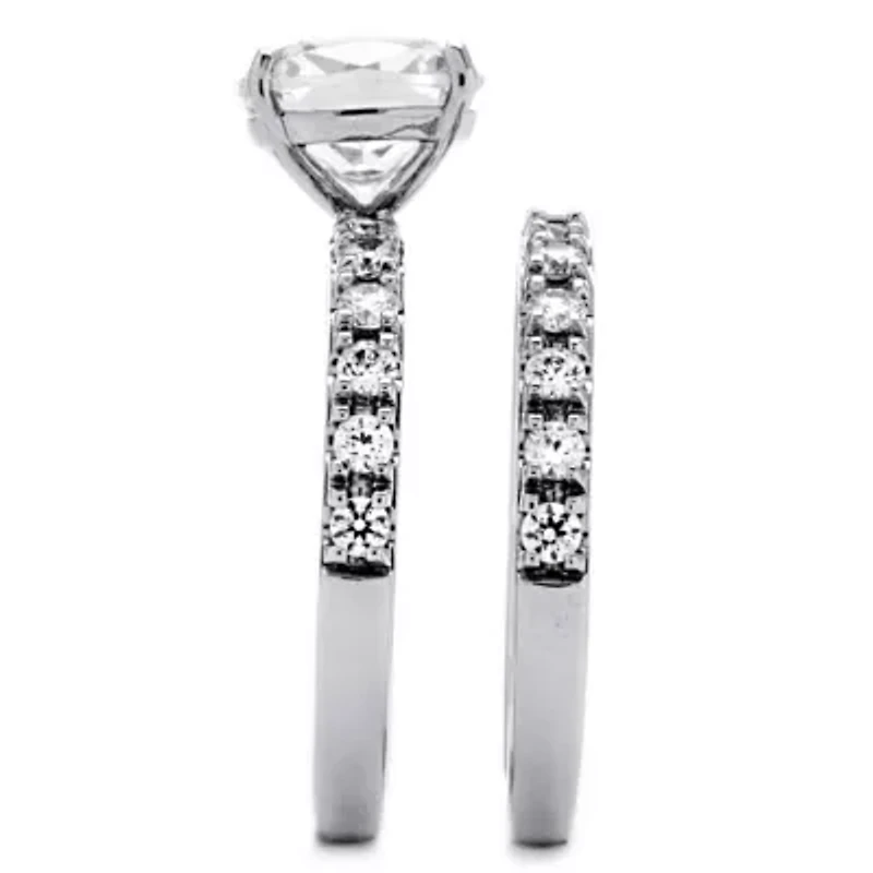 2.45 TCW Cushion-Cut Cubic Zirconia Platinum-plated Silver Bridal Ring Set