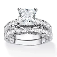 3.38 TCW CZ Two-Piece Bridal Set Platinum-plated Sterling Silver