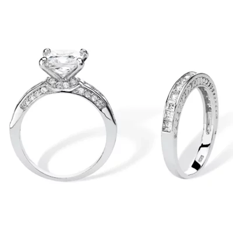 3.38 TCW CZ Two-Piece Bridal Set Platinum-plated Sterling Silver