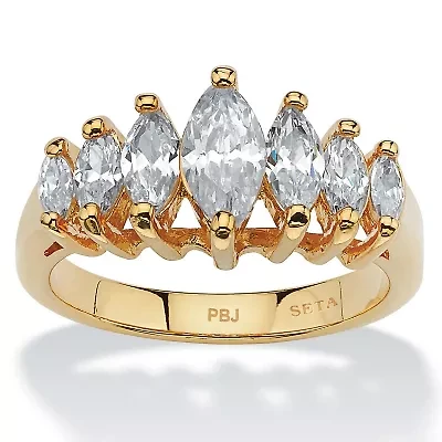 2.00 TCW Marquise-Cut Cubic Zirconia Yellow Gold-Plated Anniversary Ring