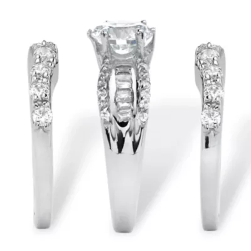 5.62 TCW Cubic Zirconia 3-Pc. Bridal Set Platinum-plated Sterling Silver