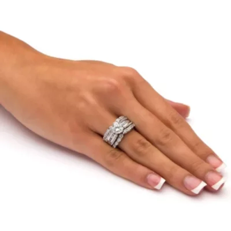 5.62 TCW Cubic Zirconia 3-Pc. Bridal Set Platinum-plated Sterling Silver