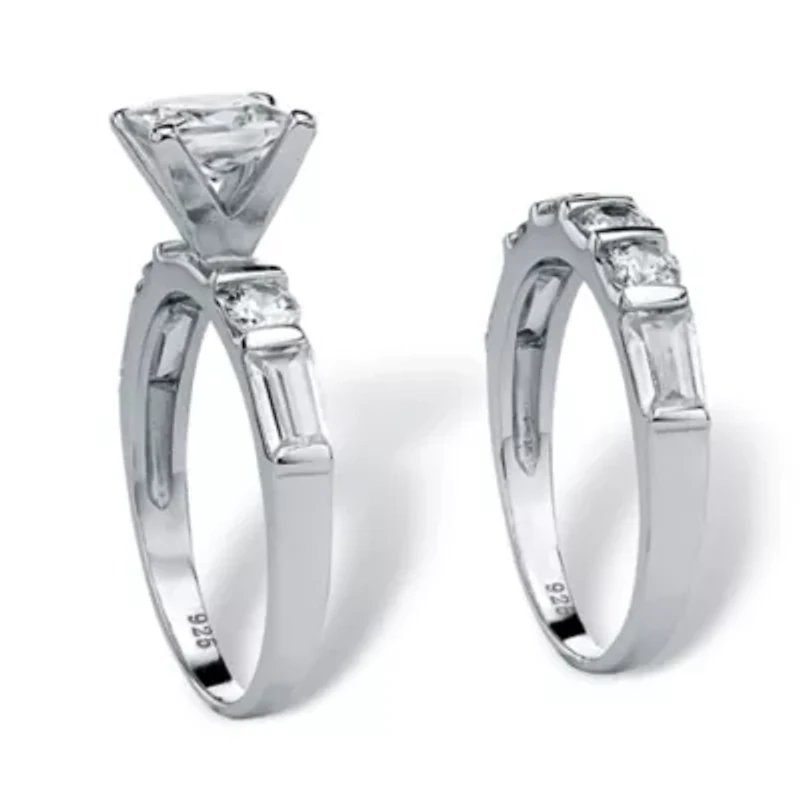 2 Piece 3.46 TCW CZ Bridal Ring Set Platinum-plated Sterling Silver