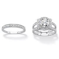 2.37 Cttw. Cubic Zirconia Platinum-plated Sterling Silver Jacket Bridal Ring Set