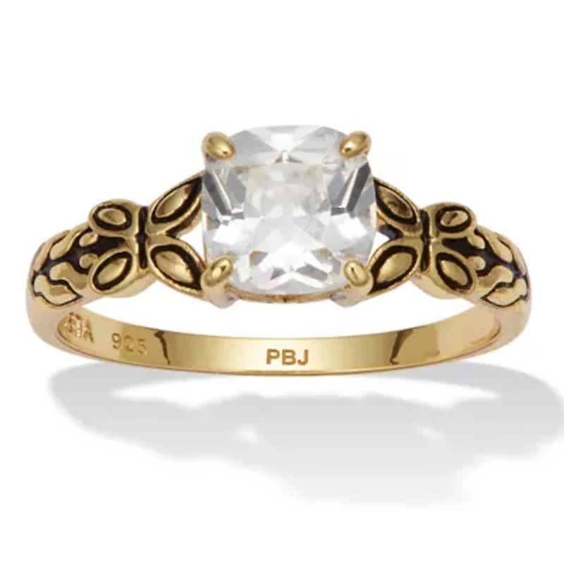 Cushion Cut Birthstone Ring Gold-plated Sterling Silver
