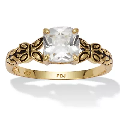 Cushion Cut Birthstone Ring Gold-plated Sterling Silver