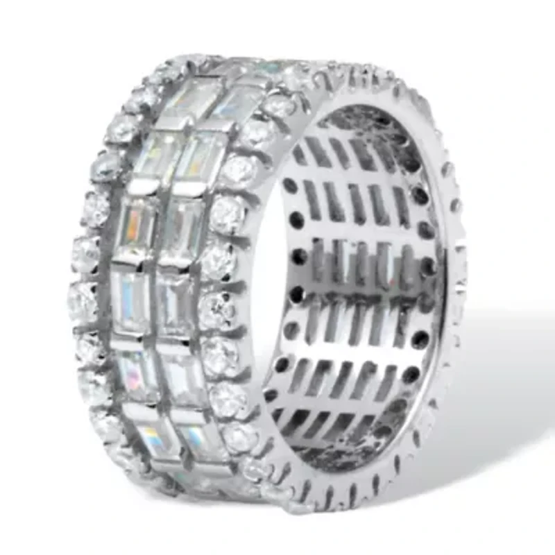 7.02 TCW Baguette Cubic Zirconia Sterling Silver 4-Row Eternity Band