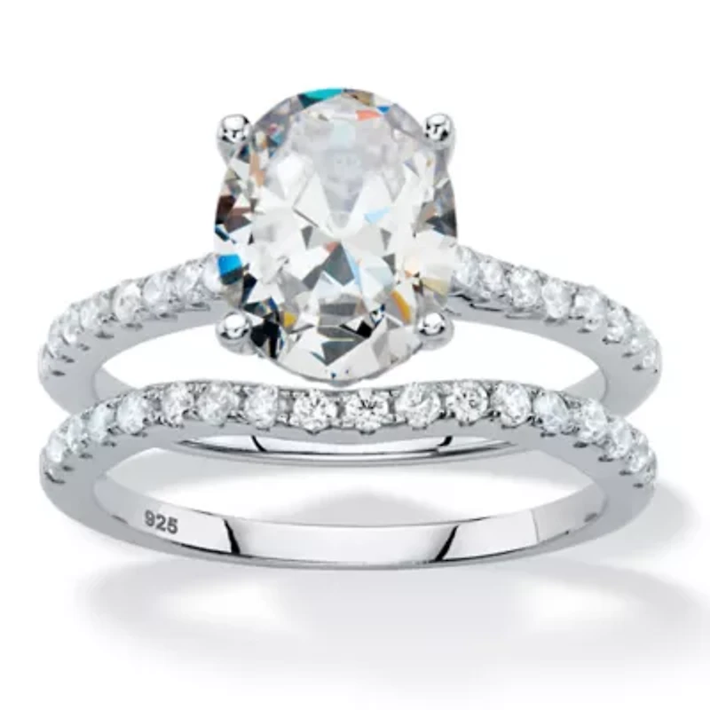 2.90 TCW Oval Cubic Zirconia Platinum-plated Silver 2-Piece Bridal Ring Set