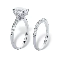 2.90 TCW Oval Cubic Zirconia Platinum-plated Silver 2-Piece Bridal Ring Set