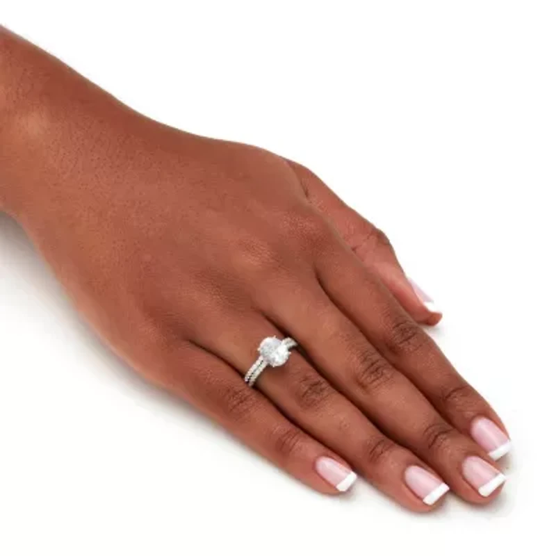2.90 TCW Oval Cubic Zirconia Platinum-plated Silver 2-Piece Bridal Ring Set