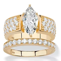 3.01 TCW Cubic Zirconia 14k Gold-plated Sterling Silver 2-Piece Bridal Ring Set