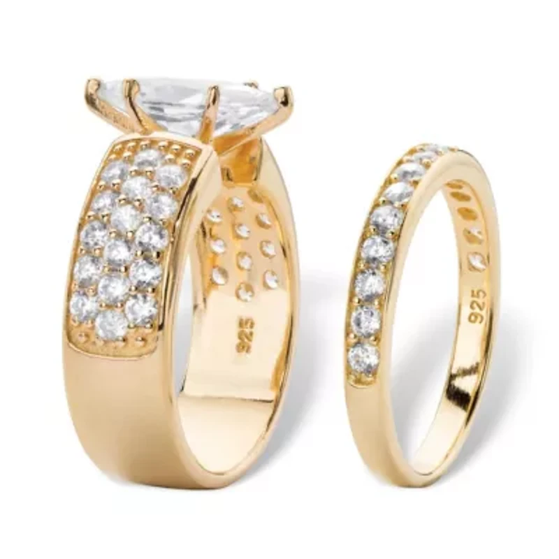 3.01 TCW Cubic Zirconia 14k Gold-plated Sterling Silver 2-Piece Bridal Ring Set
