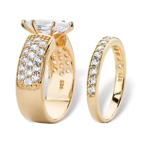 3.01 TCW Cubic Zirconia 14k Gold-plated Sterling Silver 2-Piece Bridal Ring Set