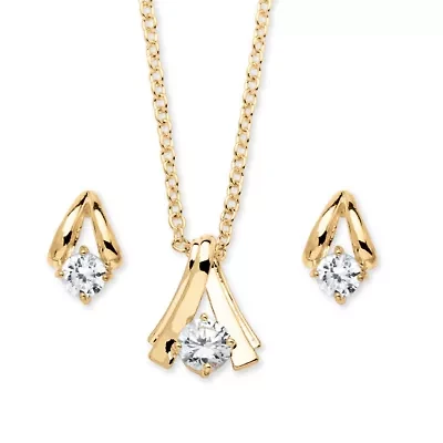 2 Piece Round Birthstone Necklace and Earrings Set Yellow Goldtone