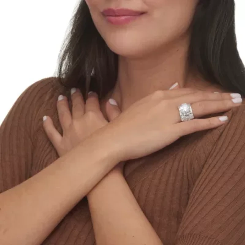 8.99 Cttw. Platinum-plated Sterling Silver Round Cubic Zirconia Multi-Row Ring