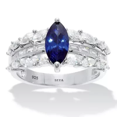 3.08 TCW Cubic Zirconia and Simulated Sapphire Sterling Silver Engagement Ring