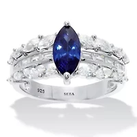 3.08 TCW Cubic Zirconia and Simulated Sapphire Sterling Silver Engagement Ring