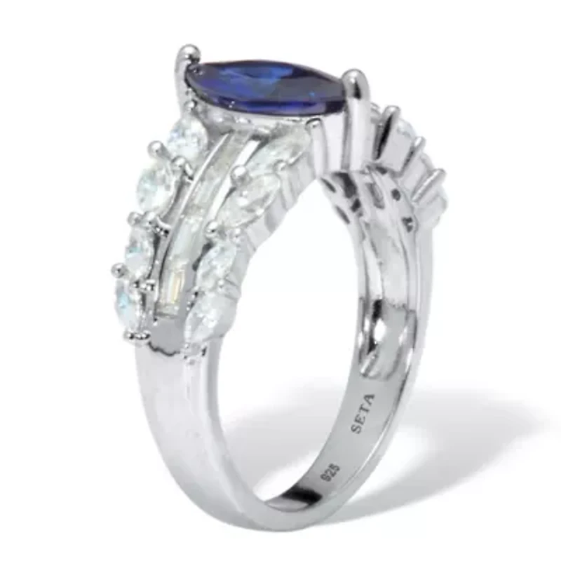 3.08 TCW Cubic Zirconia and Simulated Sapphire Sterling Silver Engagement Ring