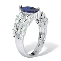 3.08 TCW Cubic Zirconia and Simulated Sapphire Sterling Silver Engagement Ring