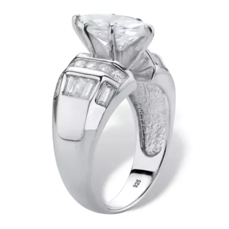 3.17 Cttw. Platinum-plated Silver Marquise-Cut Cubic Zirconia Engagement Ring