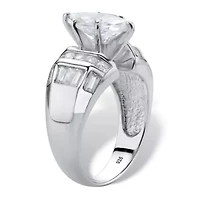 3.17 Cttw. Platinum-plated Silver Marquise-Cut Cubic Zirconia Engagement Ring