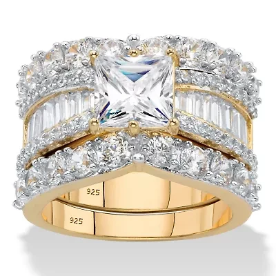 4.48 Cttw. 3-Pc.14k Yellow Gold-plated Silver Cubic Zirconia Bridal Ring Set