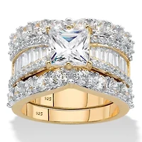 4.48 Cttw. 3-Pc.14k Yellow Gold-plated Silver Cubic Zirconia Bridal Ring Set